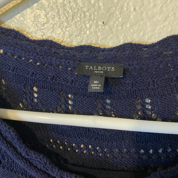 Talbots Navy Blue Crochet Knit Sweater Dress Size Medium Petite - Picture 4 of 9